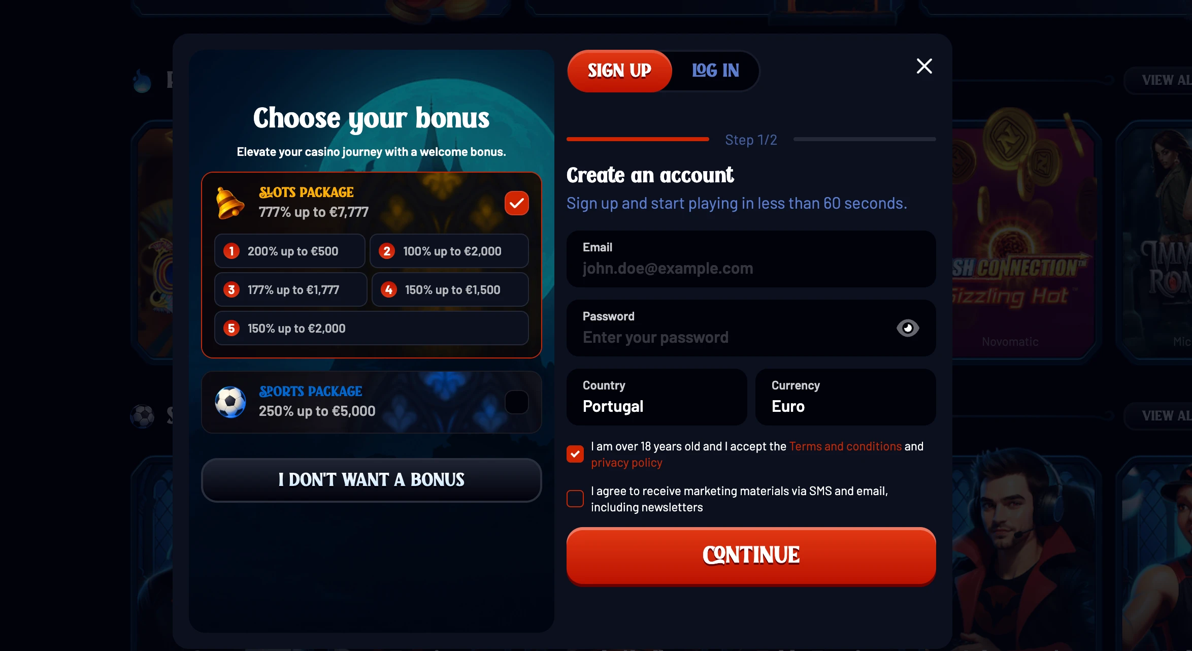 Dracula Casino registration